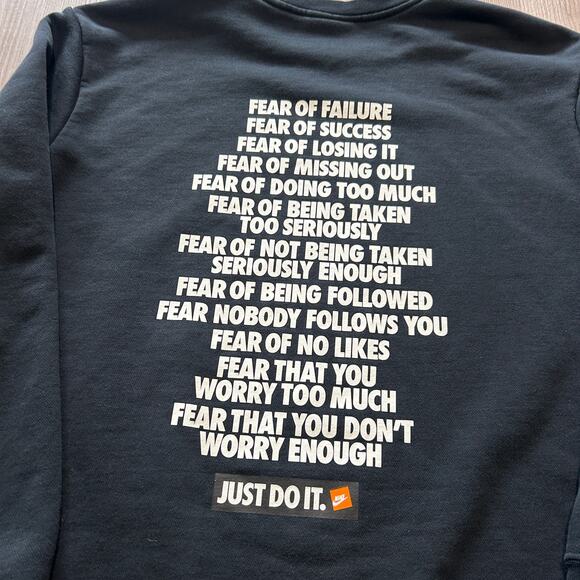 Men's Nike Sportswear Just Do It Fear Black Crewneck Pullover Sweatshirt Sz S - Picture 3 of 5